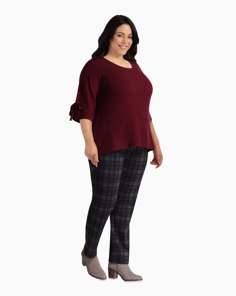 Plus size model with rectangle body shape wearing Sandy Bow Sleeve Sweater by Molly&Isadora | Dia&Co | dia_product_style_image_id:111447